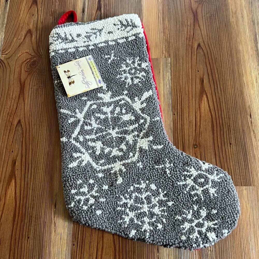 Sally Eckman Roberts Hooked Wool Christmas Stocking 12x20 Snowflake‎ NWT Peking